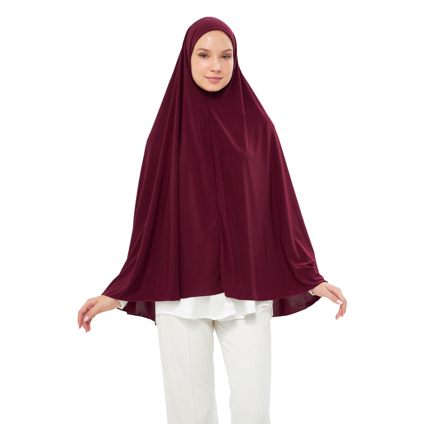 Muslim High Stretch Hijab Khimar Pure Color Half-body Cover Hijab | Muslim Islamic Ramadan Women Prayer Dress Burqa Soft (Burgundy)
