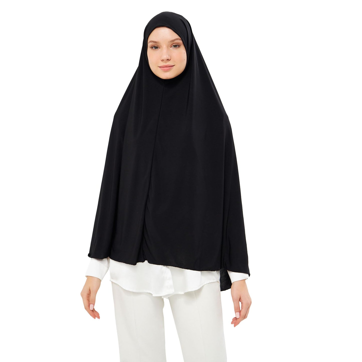 Muslim High Stretch Hijab Khimar Pure Color Half-body Cover Hijab | Muslim Islamic Ramadan Women Prayer Dress Burqa Soft (Black)