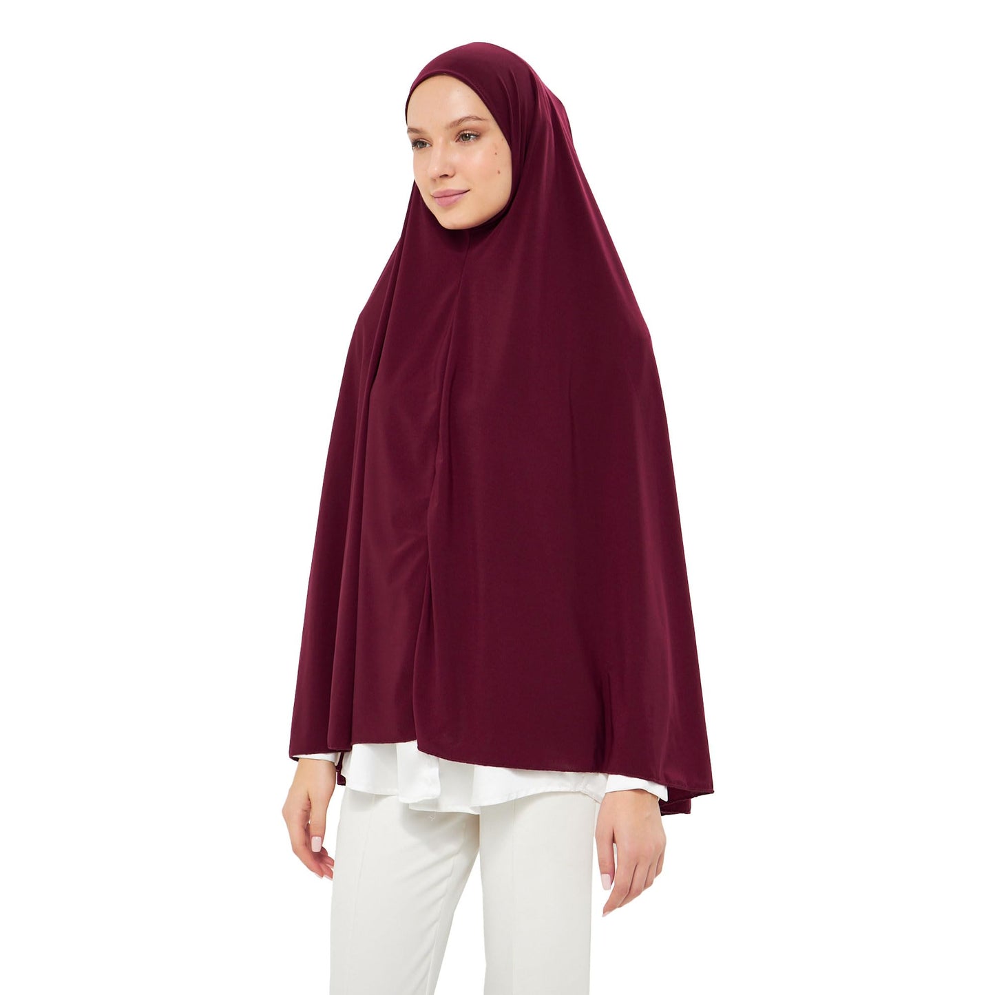 Muslim High Stretch Hijab Khimar Pure Color Half-body Cover Hijab | Muslim Islamic Ramadan Women Prayer Dress Burqa Soft (Burgundy)