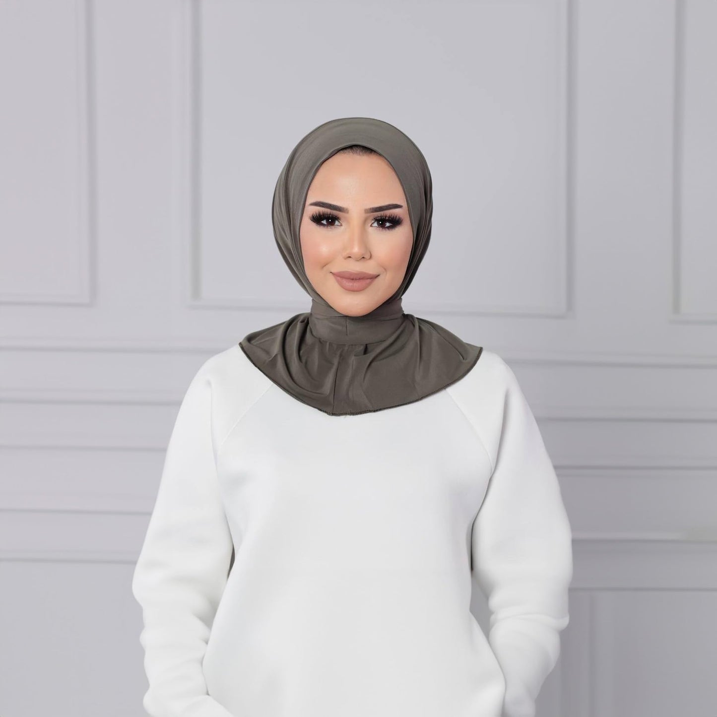 Instant Muslim Turban Hijab Women Premium Jersey Head Scarf Wrap Instant Hijab with Snap | Ready Pre sewn Jersey Turban (Khaki)