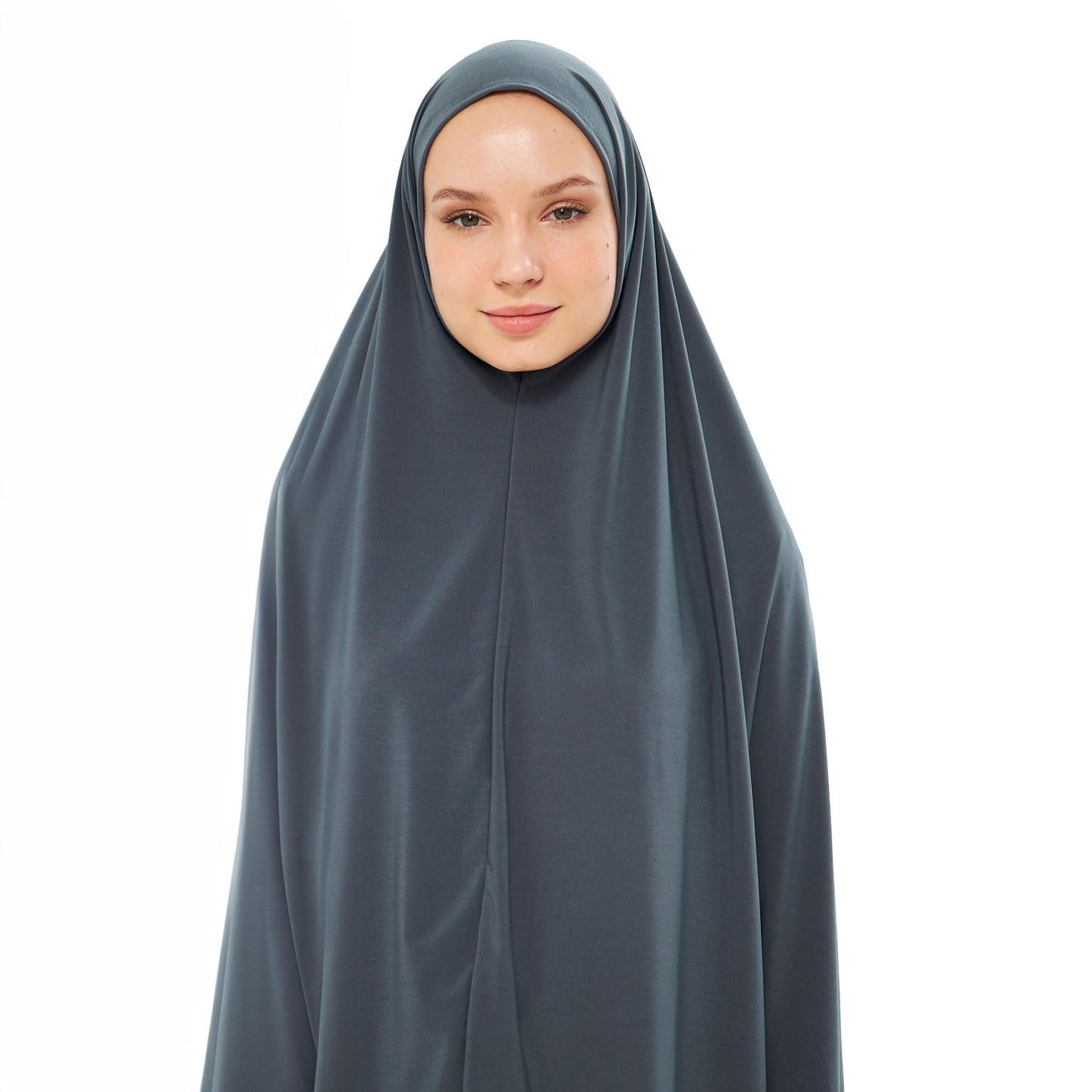 Muslim High Stretch Hijab Khimar Pure Color Half-body Cover Hijab | Muslim Islamic Ramadan Women Prayer Dress Burqa Soft (Smoked)