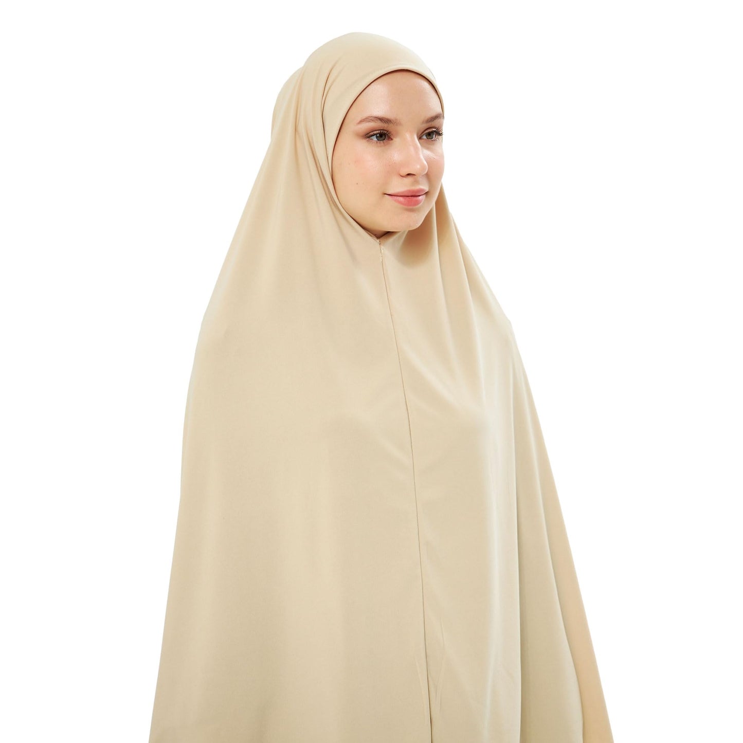 Muslim High Stretch Hijab Khimar Pure Color Half-body Cover Hijab | Muslim Islamic Ramadan Women Prayer Dress Burqa Soft (Beige)