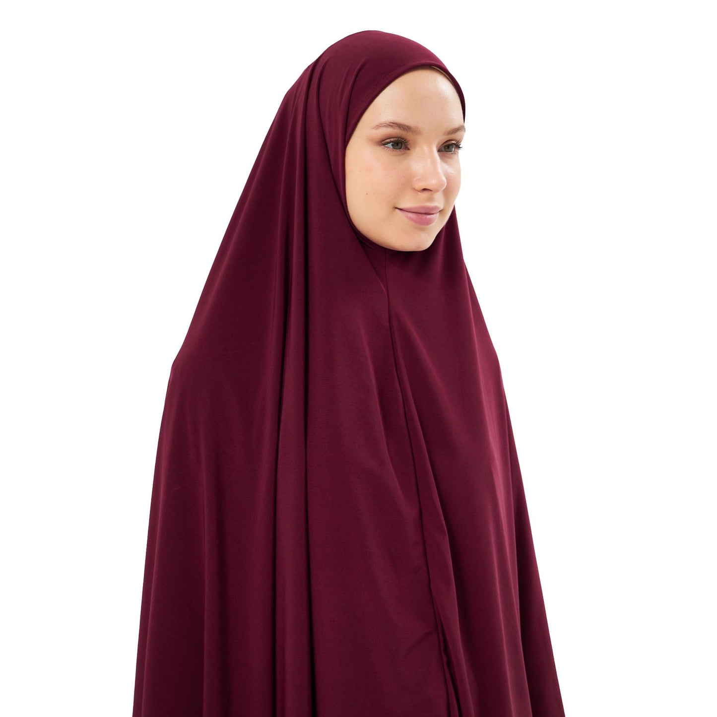 Muslim High Stretch Hijab Khimar Pure Color Half-body Cover Hijab | Muslim Islamic Ramadan Women Prayer Dress Burqa Soft (Burgundy)