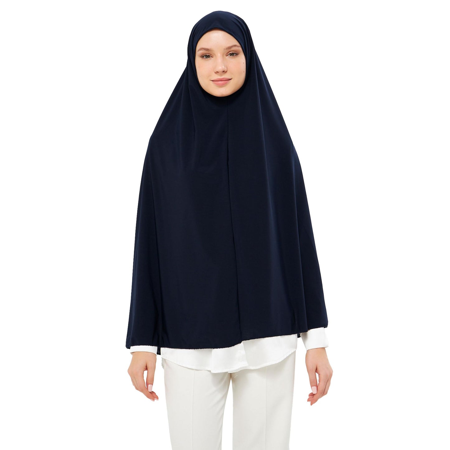 Muslim High Stretch Hijab Khimar Pure Color Half-body Cover Hijab | Muslim Islamic Ramadan Women Prayer Dress Burqa Soft (Navy Blue)