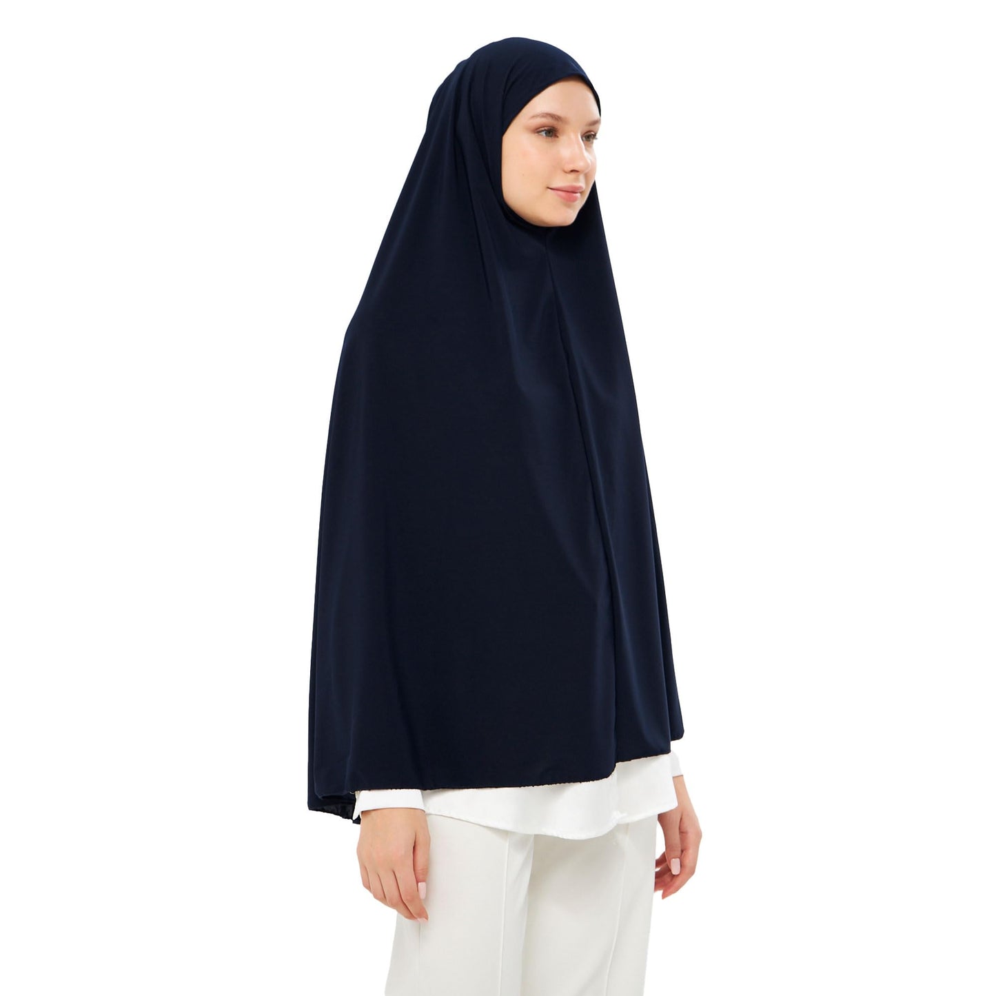 Muslim High Stretch Hijab Khimar Pure Color Half-body Cover Hijab | Muslim Islamic Ramadan Women Prayer Dress Burqa Soft (Navy Blue)