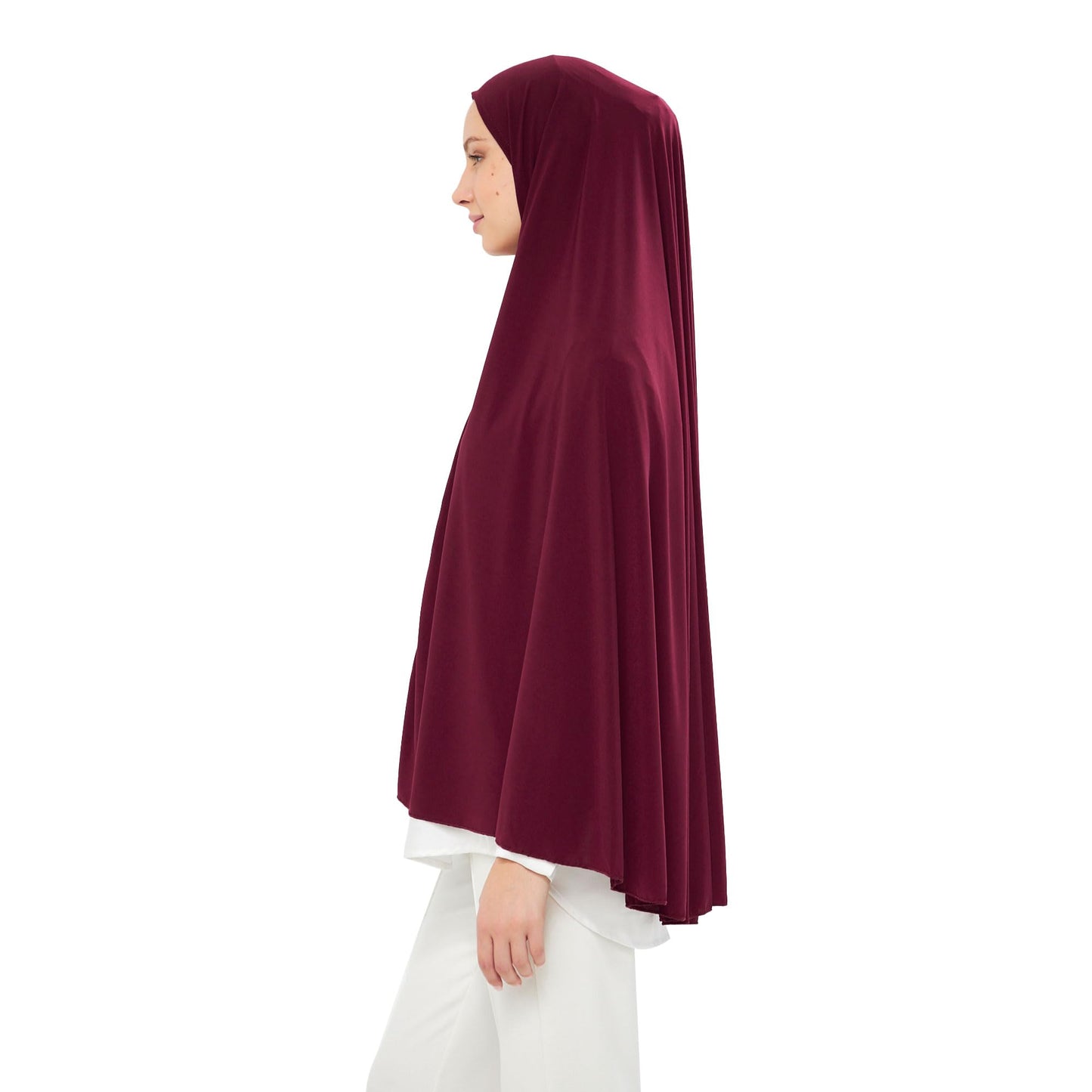 Muslim High Stretch Hijab Khimar Pure Color Half-body Cover Hijab | Muslim Islamic Ramadan Women Prayer Dress Burqa Soft (Burgundy)