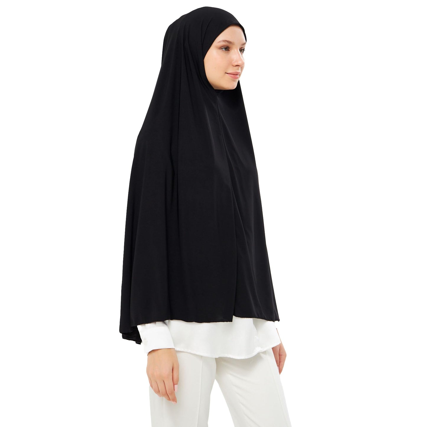 Muslim High Stretch Hijab Khimar Pure Color Half-body Cover Hijab | Muslim Islamic Ramadan Women Prayer Dress Burqa Soft (Black)