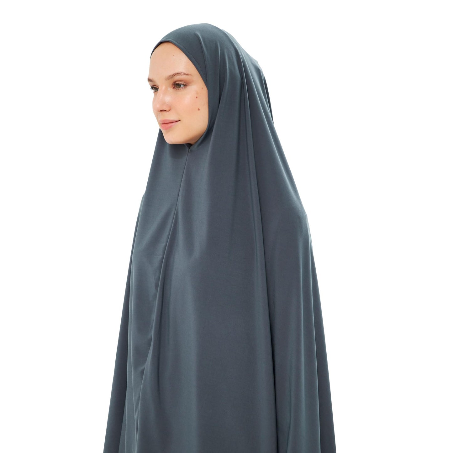 Muslim High Stretch Hijab Khimar Pure Color Half-body Cover Hijab | Muslim Islamic Ramadan Women Prayer Dress Burqa Soft (Smoked)