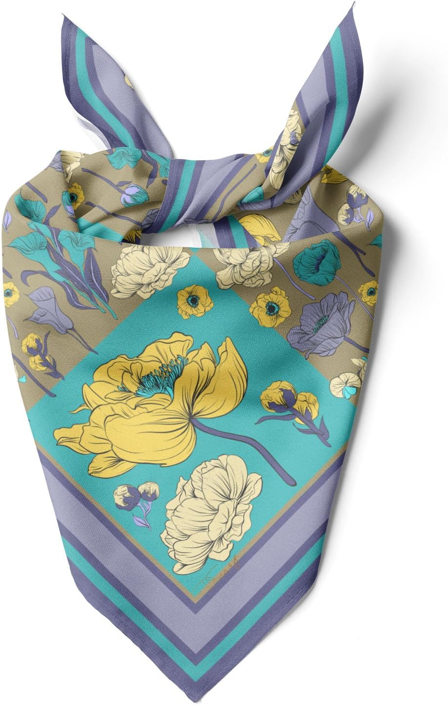dscarf Womens Neck Scarf 21"x21" Small Square | Headband Scarf Ethnic Bandana Head Scarf Flowering Breathable Lightweight Flowering Design 20