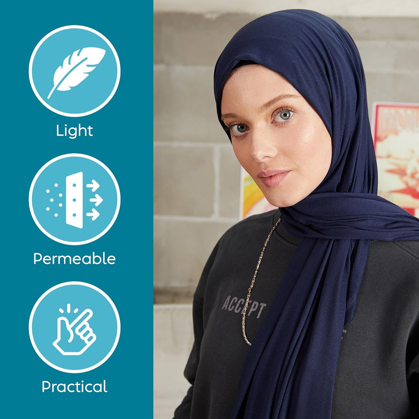 Premium Jersey Head Scarf Wrap Instant Hijab For Women | Women Muslim Instant Hijab | Ready Pre sewn Jersey Turban (Navy Blue)