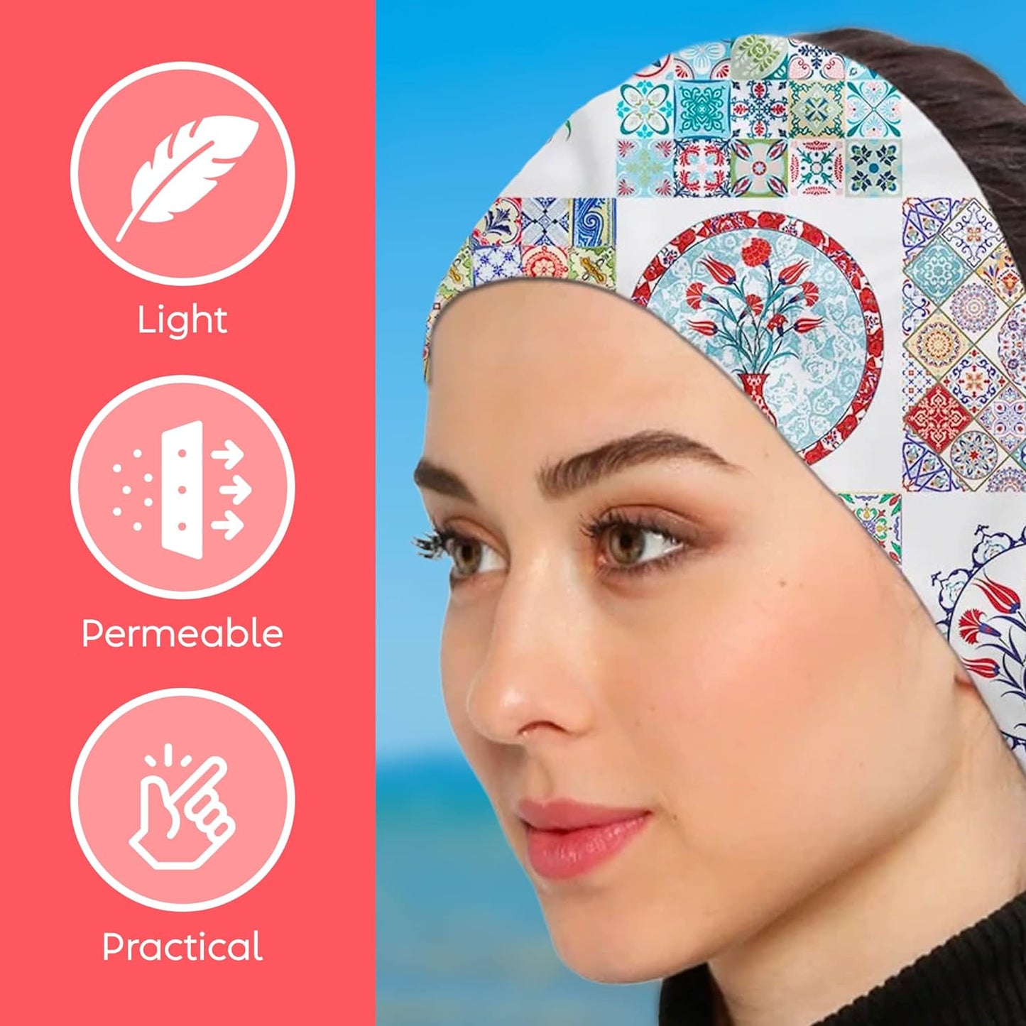 dscarf Womens Neck Scarf 21"x21" Small Square | Headband Scarf Ethnic Bandana Head Scarf Flowering Breathable Lightweight Blue Design 2