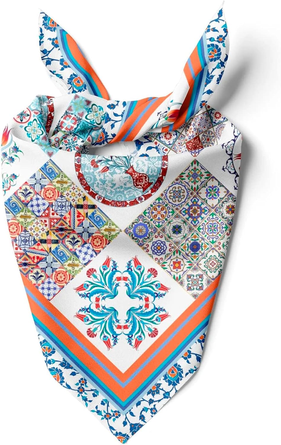 dscarf Womens Neck Scarf 21"x21" Small Square | Headband Scarf Ethnic Bandana Head Scarf Flowering Breathable Lightweight Blue Design 2