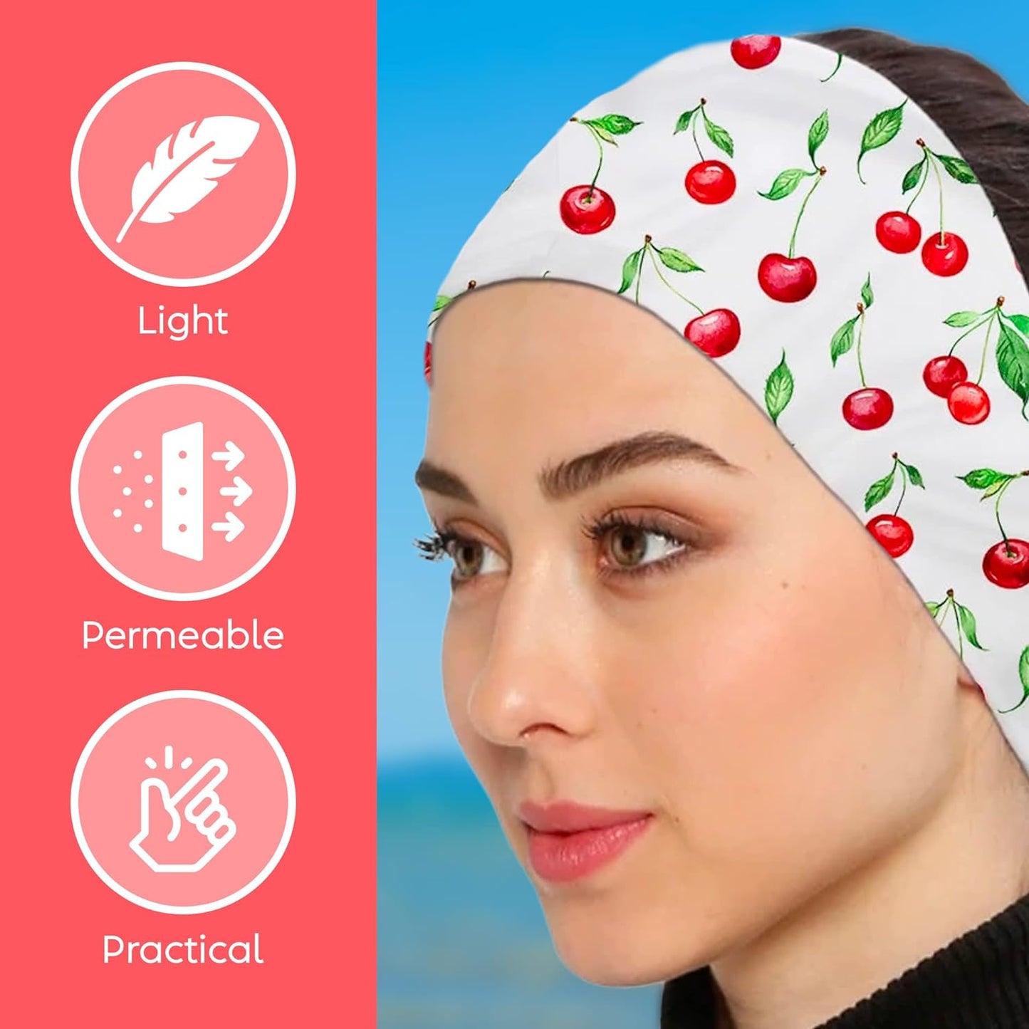 dscarf Womens Neck Scarf 21"x21" Small Square | Headband Scarf Ethnic Bandana Head Scarf Flowering Breathable Lightweight Cherry Design 1