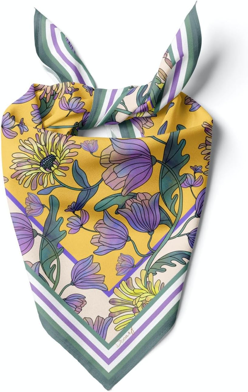 dscarf Womens Neck Scarf 21"x21" Small Square | Headband Scarf Ethnic Bandana Head Scarf Flowering Breathable Lightweight Flowering Design 24