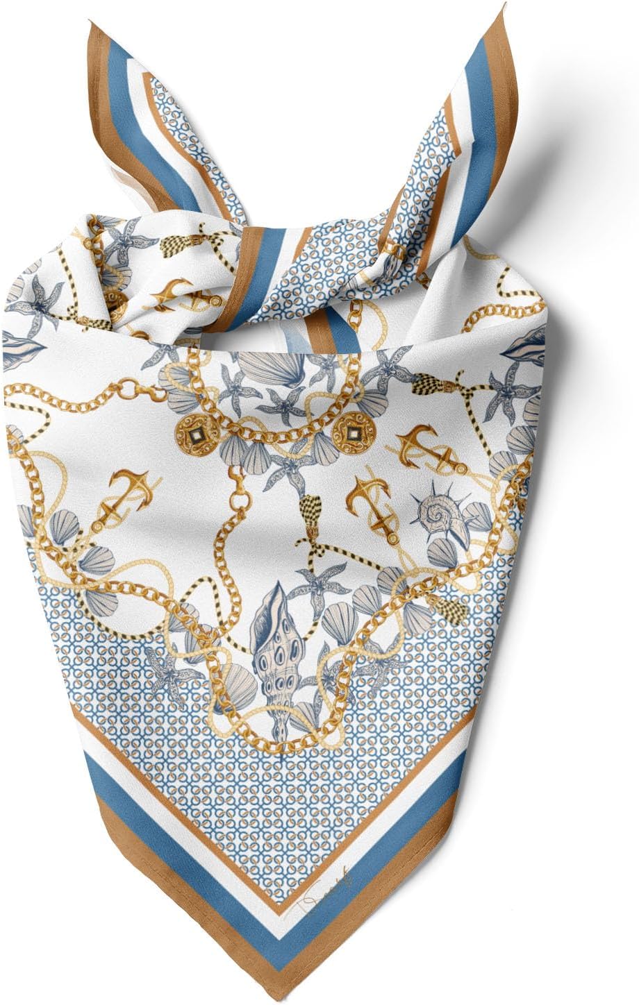 dscarf Womens Neck Scarf 21"x21" Small Square | Headband Scarf Ethnic Bandana Head Scarf Flowering Breathable Lightweight Blue Design 3