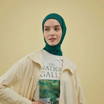 Instant Muslim Turban Hijab Women Premium Jersey Head Scarf Wrap Instant Hijab with Snap | Ready Pre sewn Jersey Turban (Emerald Green)