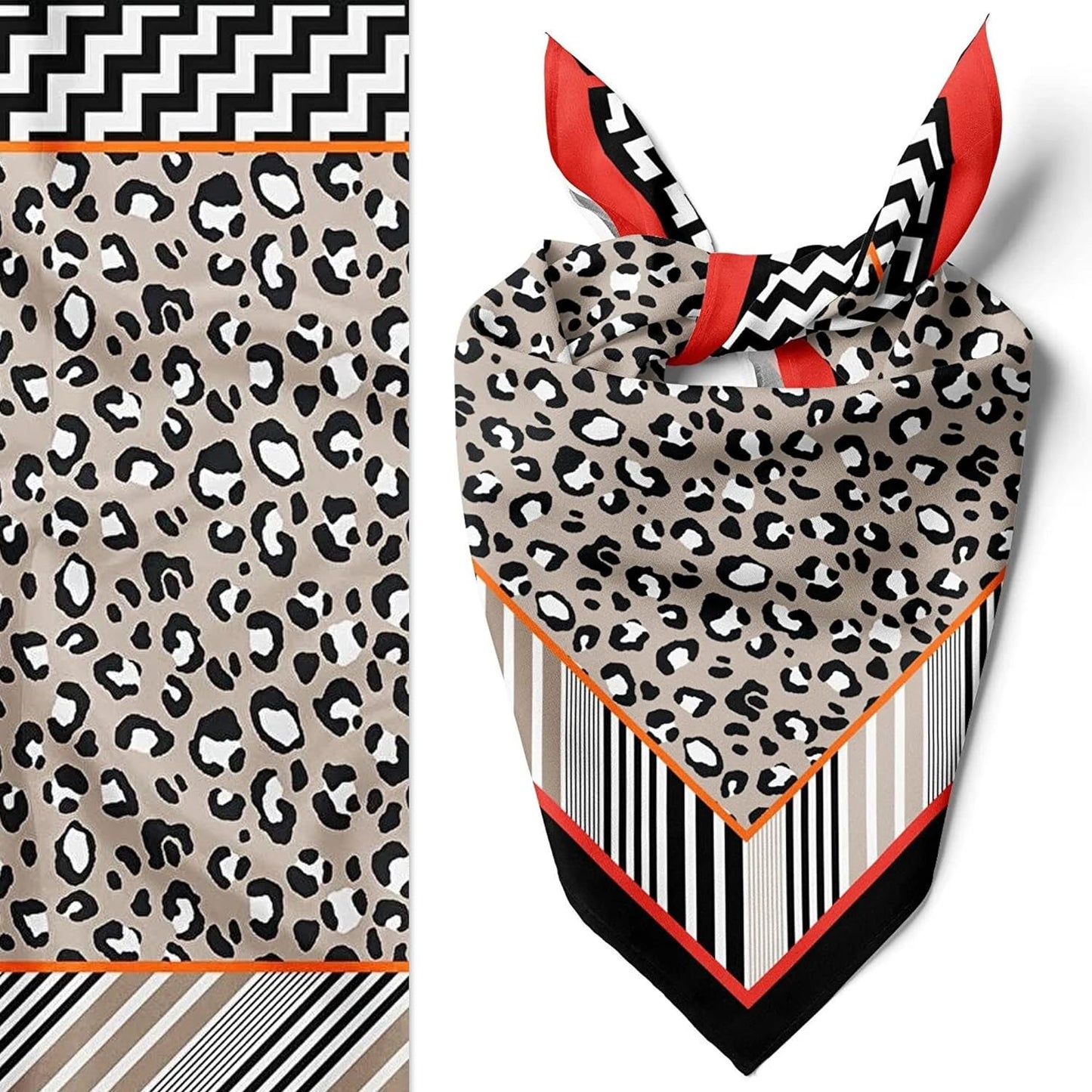 dscarf Womens Neck Scarf 21"x21" Small Square | Headband Scarf Ethnic Bandana Head Scarf Flowering Breathable Lightweight Leopard Design 2