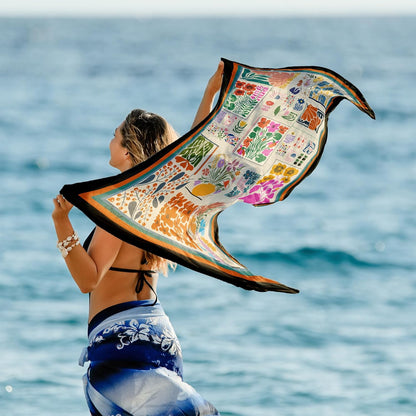 dscarf Women Sarong Swimsuit Printed Cover up Chiffon Long Bikini Wraps | Pareo Swimwear Beach Bathing Suit Cover Up Flowering Design 5