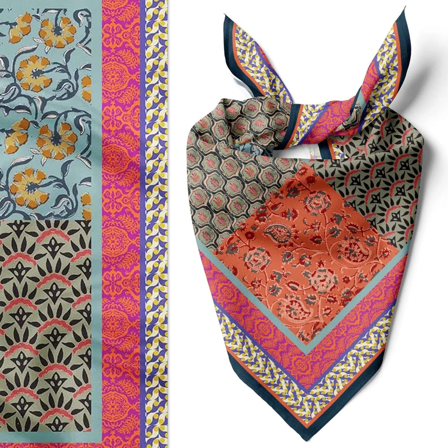 dscarf Womens Neck Scarf 21"x21" Small Square | Headband Scarf Ethnic Bandana Head Scarf Flowering Breathable Lightweight Ethnic Design 3
