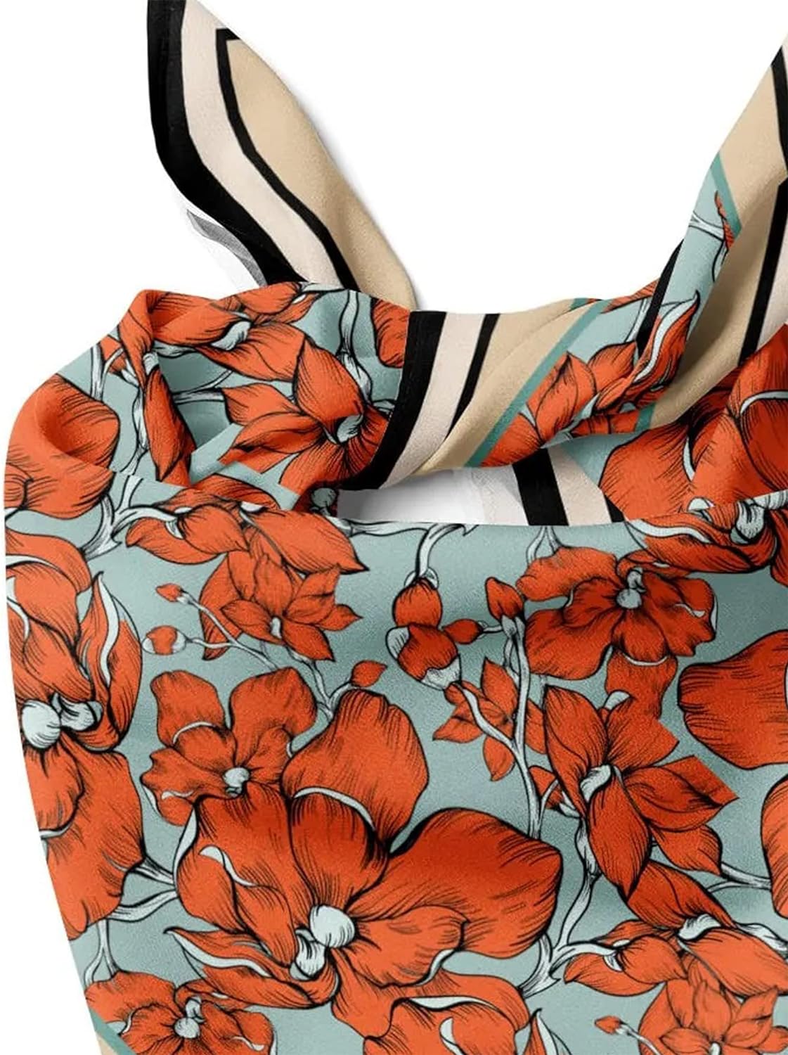 dscarf Womens Neck Scarf 21"x21" Small Square | Headband Scarf Ethnic Bandana Head Scarf Flowering Breathable Lightweight Flowering Design 4