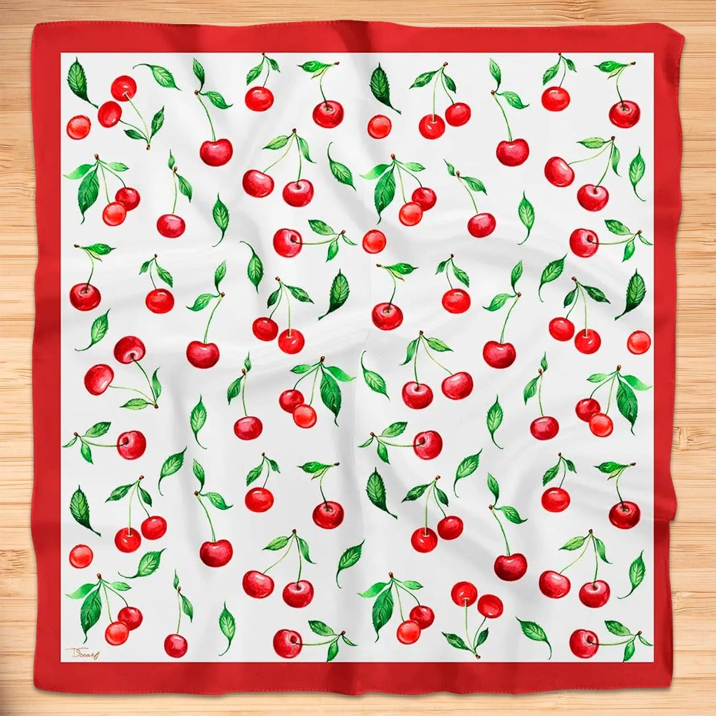 dscarf Womens Neck Scarf 21"x21" Small Square | Headband Scarf Ethnic Bandana Head Scarf Flowering Breathable Lightweight Cherry Design 1
