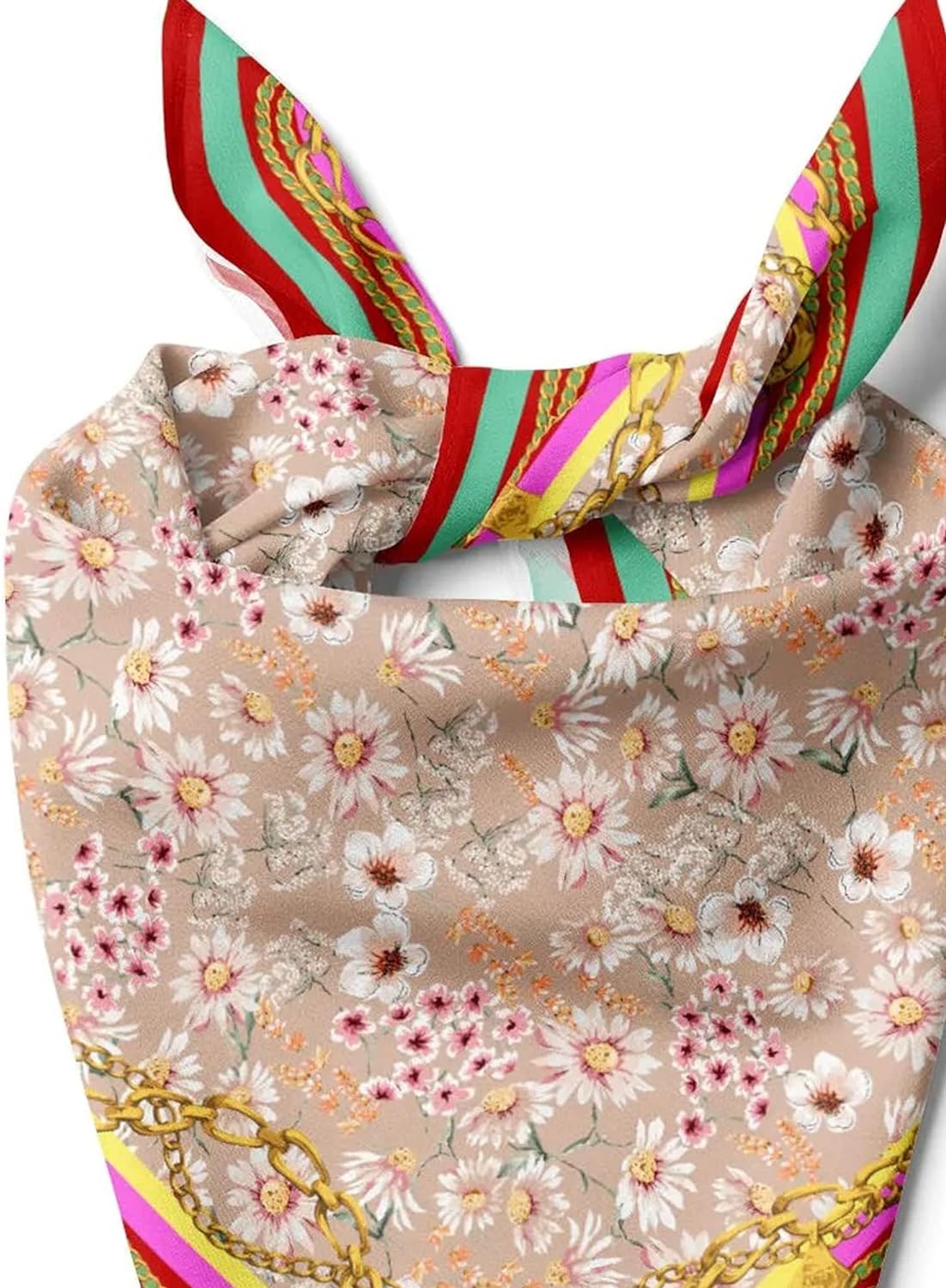dscarf Womens Neck Scarf 21"x21" Small Square | Headband Scarf Ethnic Bandana Head Scarf Flowering Breathable Lightweight Flowering Design 3
