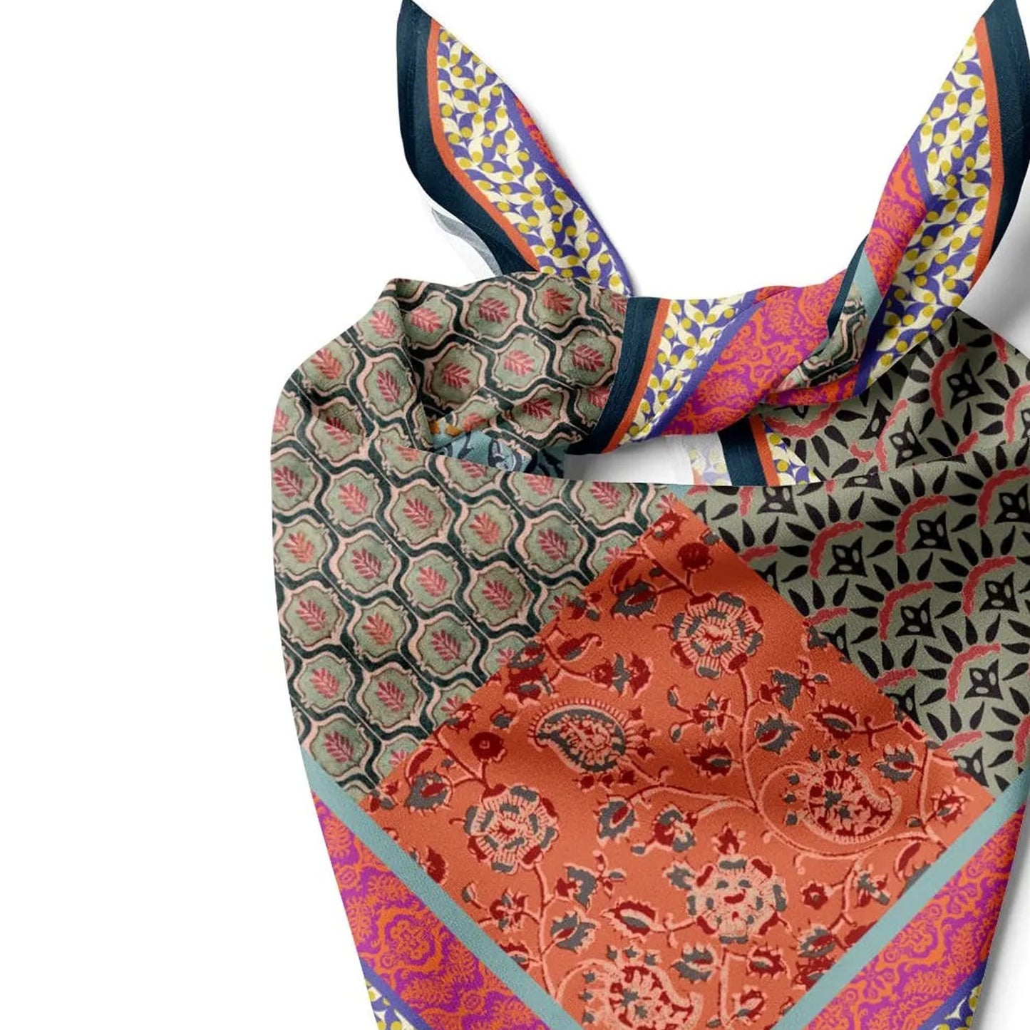 dscarf Womens Neck Scarf 21"x21" Small Square | Headband Scarf Ethnic Bandana Head Scarf Flowering Breathable Lightweight Ethnic Design 3