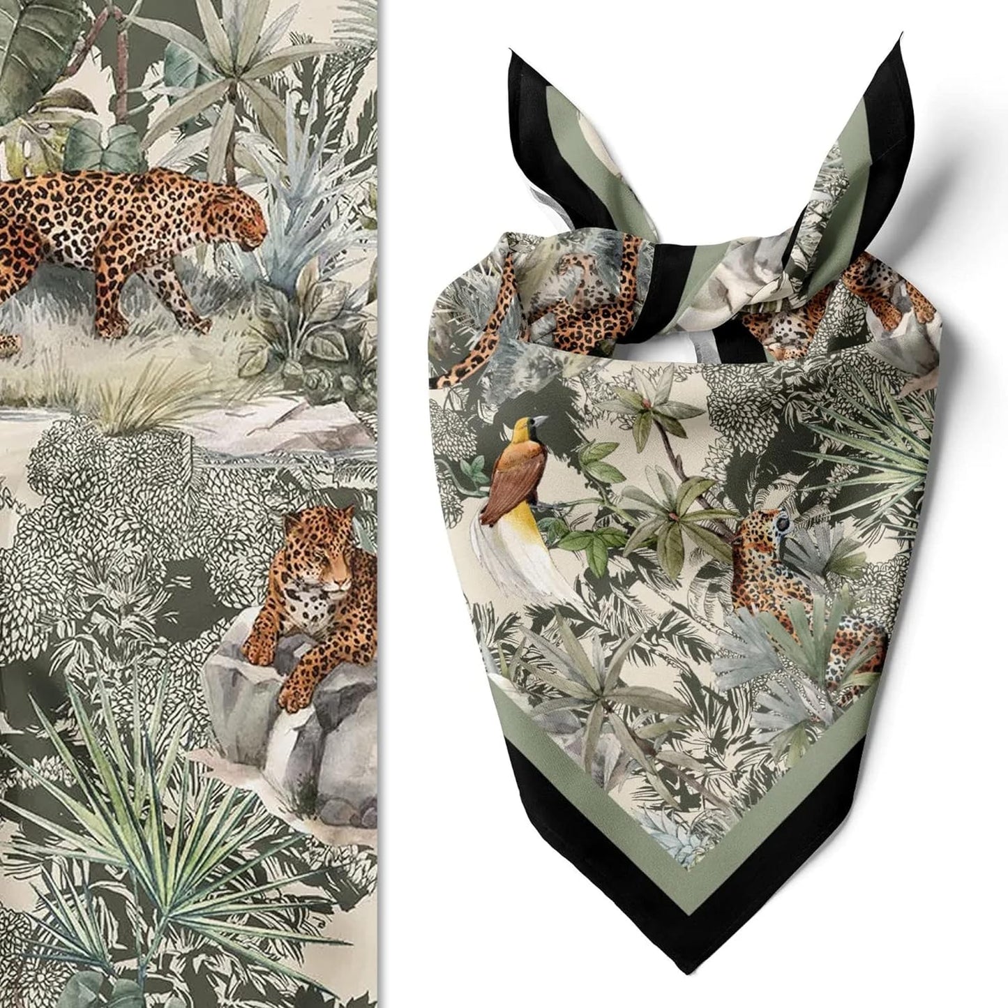 dscarf Womens Neck Scarf 21"x21" Small Square | Headband Scarf Ethnic Bandana Head Scarf Flowering Breathable Lightweight Leopard Design 1