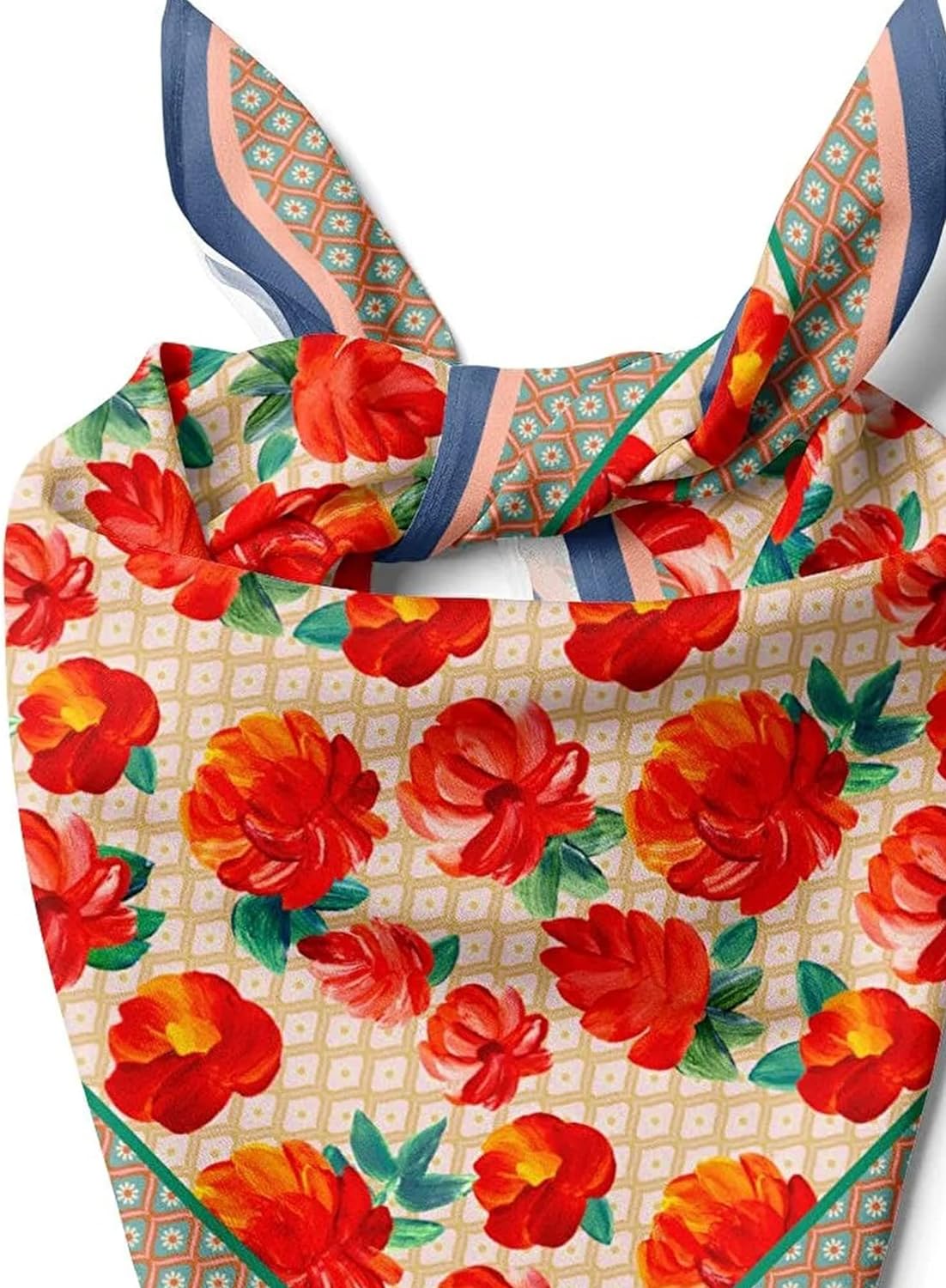 dscarf Womens Neck Scarf 21"x21" Small Square | Headband Scarf Ethnic Bandana Head Scarf Flowering Breathable Lightweight Flowering Design 6