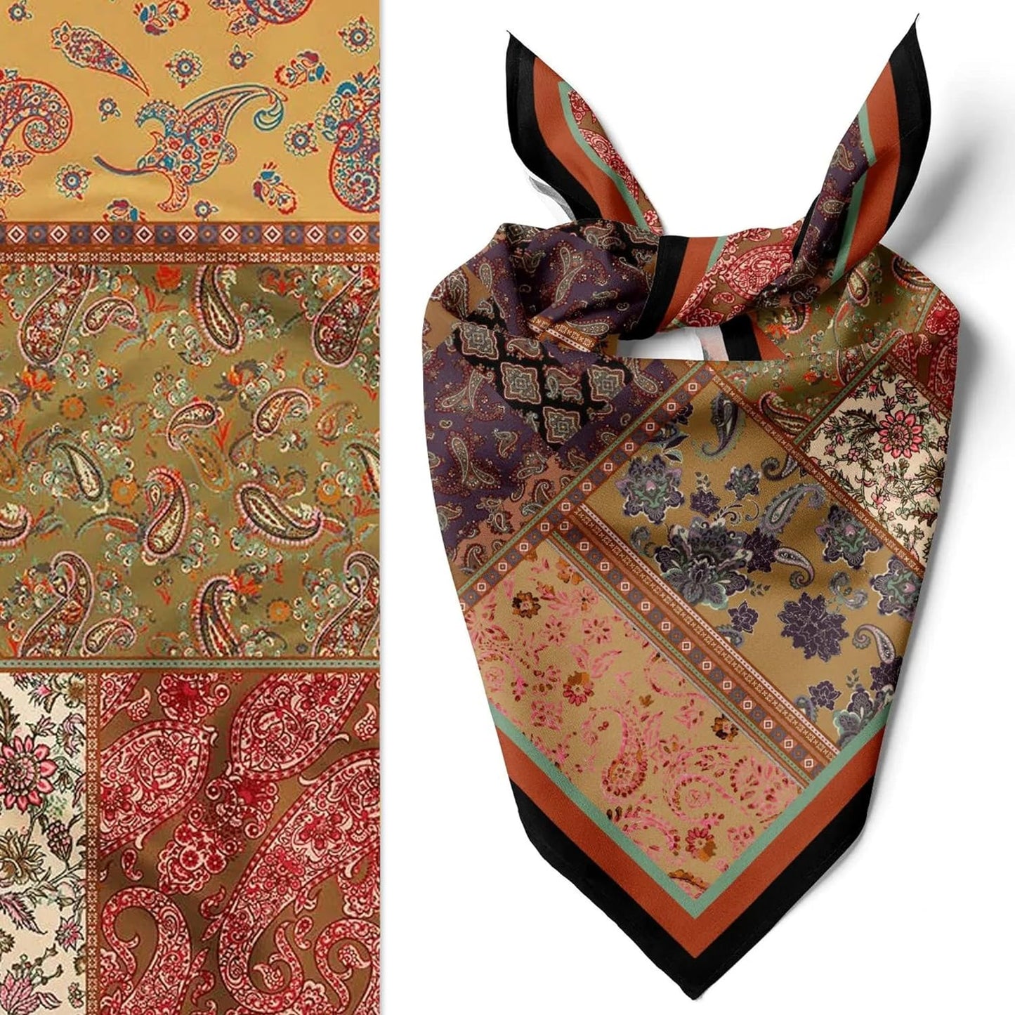 dscarf Womens Neck Scarf 21"x21" Small Square | Headband Scarf Ethnic Bandana Head Scarf Flowering Breathable Lightweight Ethnic Design 1