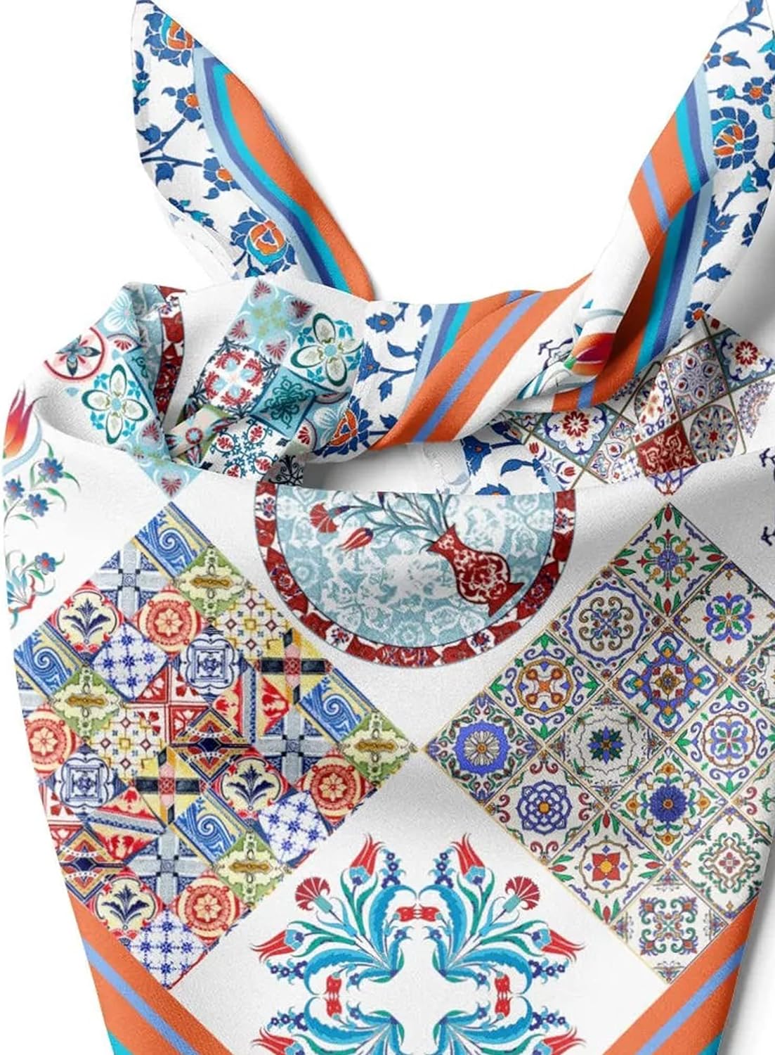 dscarf Womens Neck Scarf 21"x21" Small Square | Headband Scarf Ethnic Bandana Head Scarf Flowering Breathable Lightweight Blue Design 2