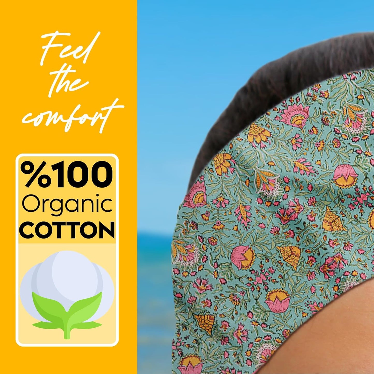 Womens Neck Scarf 23"x23" Small Square Organic Cotton | Headband Scarf Bandana Wrap Head Scarf Breathable Lightweight Flowering Design 8