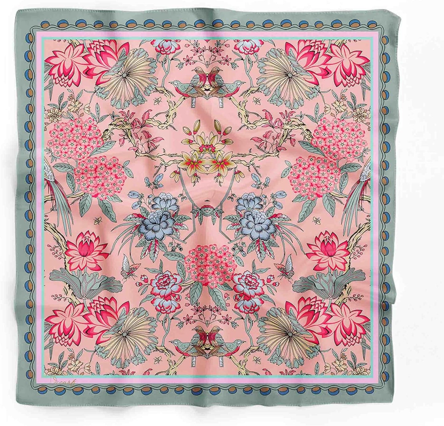 dscarf Womens Neck Scarf 21"x21" Small Square | Headband Scarf Ethnic Bandana Head Scarf Flowering Breathable Lightweight Flowering Design 22