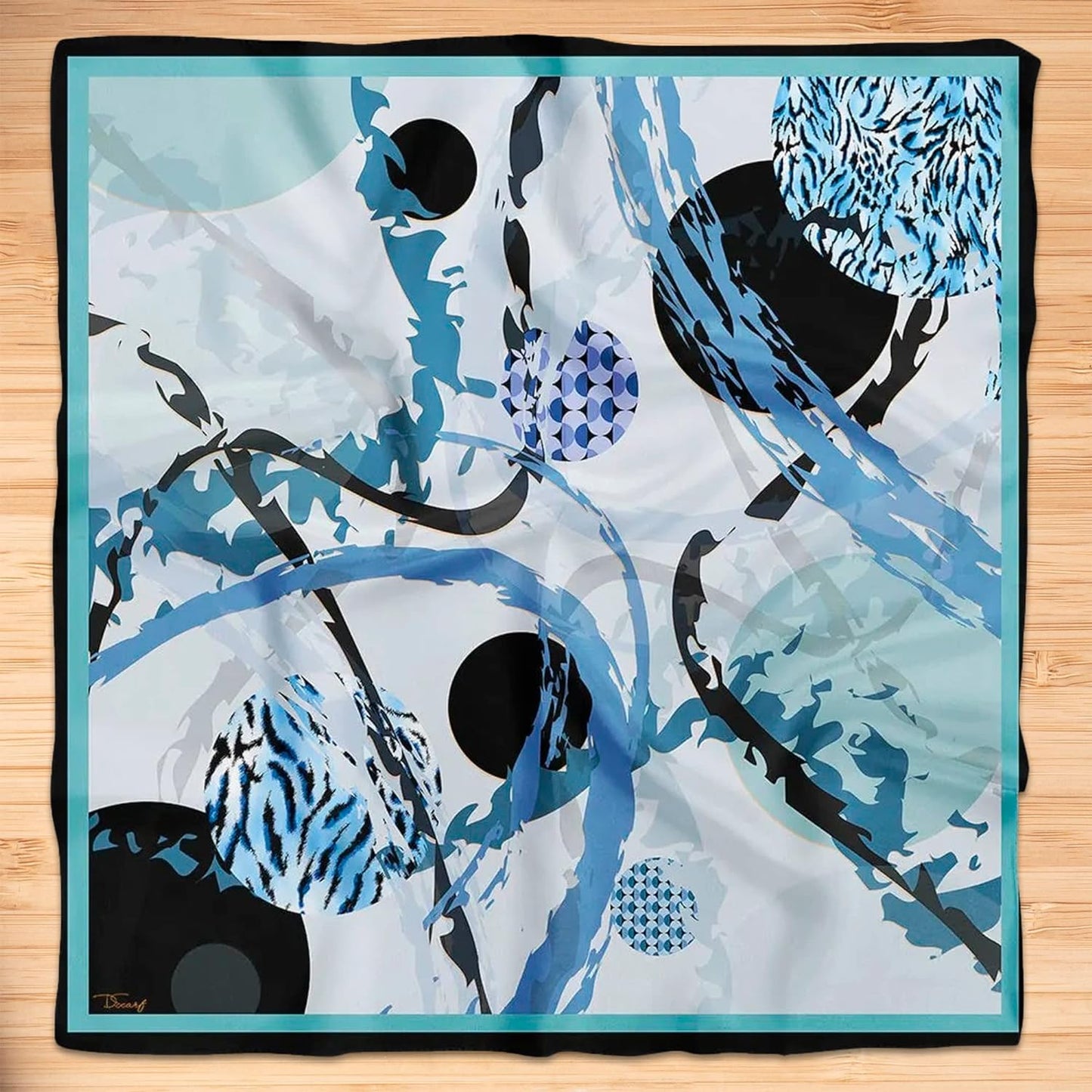 dscarf Womens Neck Scarf 21"x21" Small Square | Headband Scarf Ethnic Bandana Head Scarf Flowering Breathable Lightweight Blue Design 1