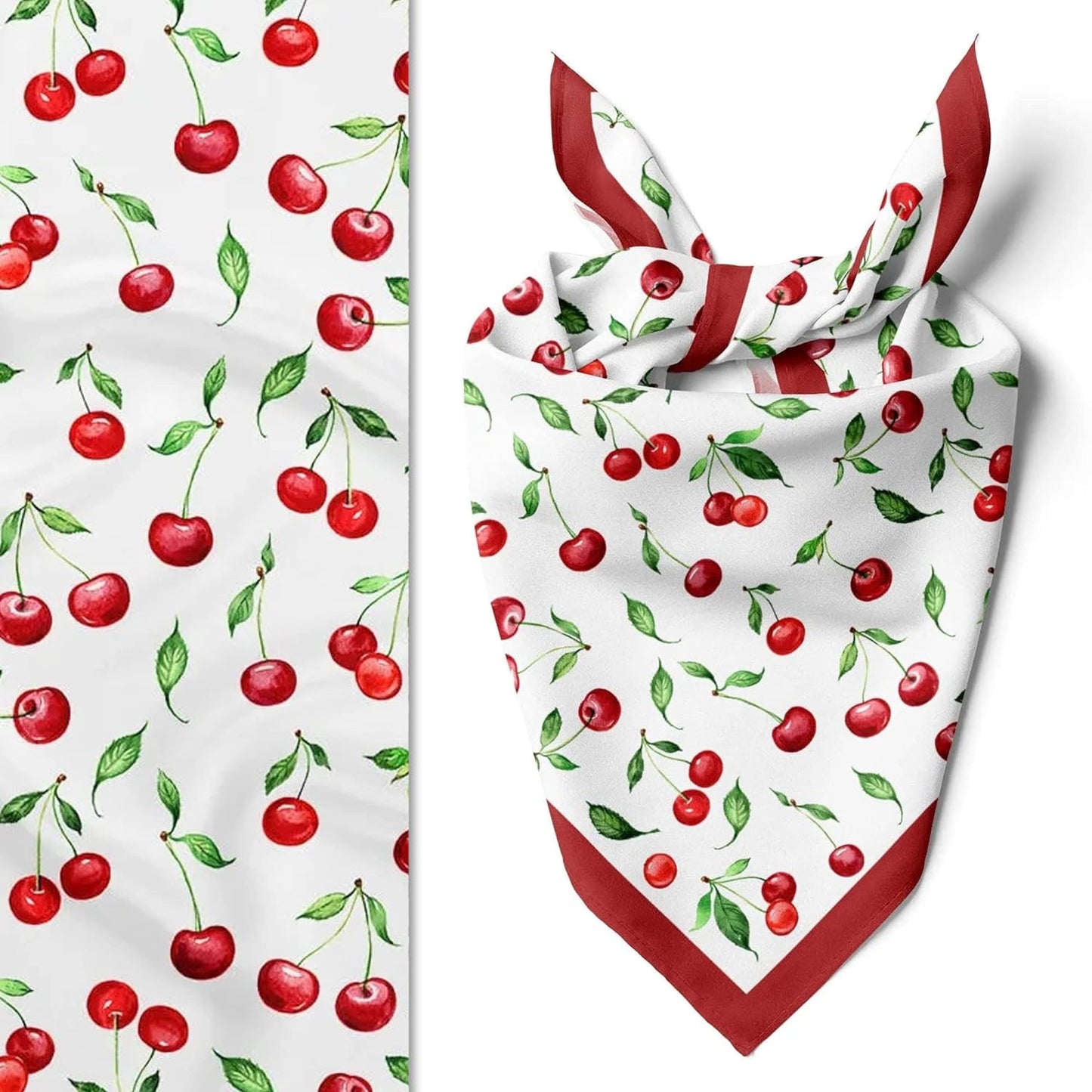 dscarf Womens Neck Scarf 21"x21" Small Square | Headband Scarf Ethnic Bandana Head Scarf Flowering Breathable Lightweight Cherry Design 1