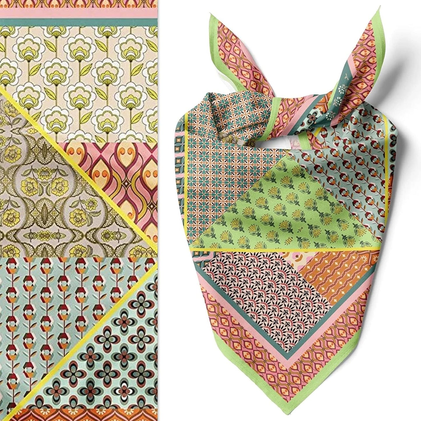 dscarf Womens Neck Scarf 21"x21" Small Square | Headband Scarf Ethnic Bandana Head Scarf Flowering Breathable Lightweight Ethnic Design 2
