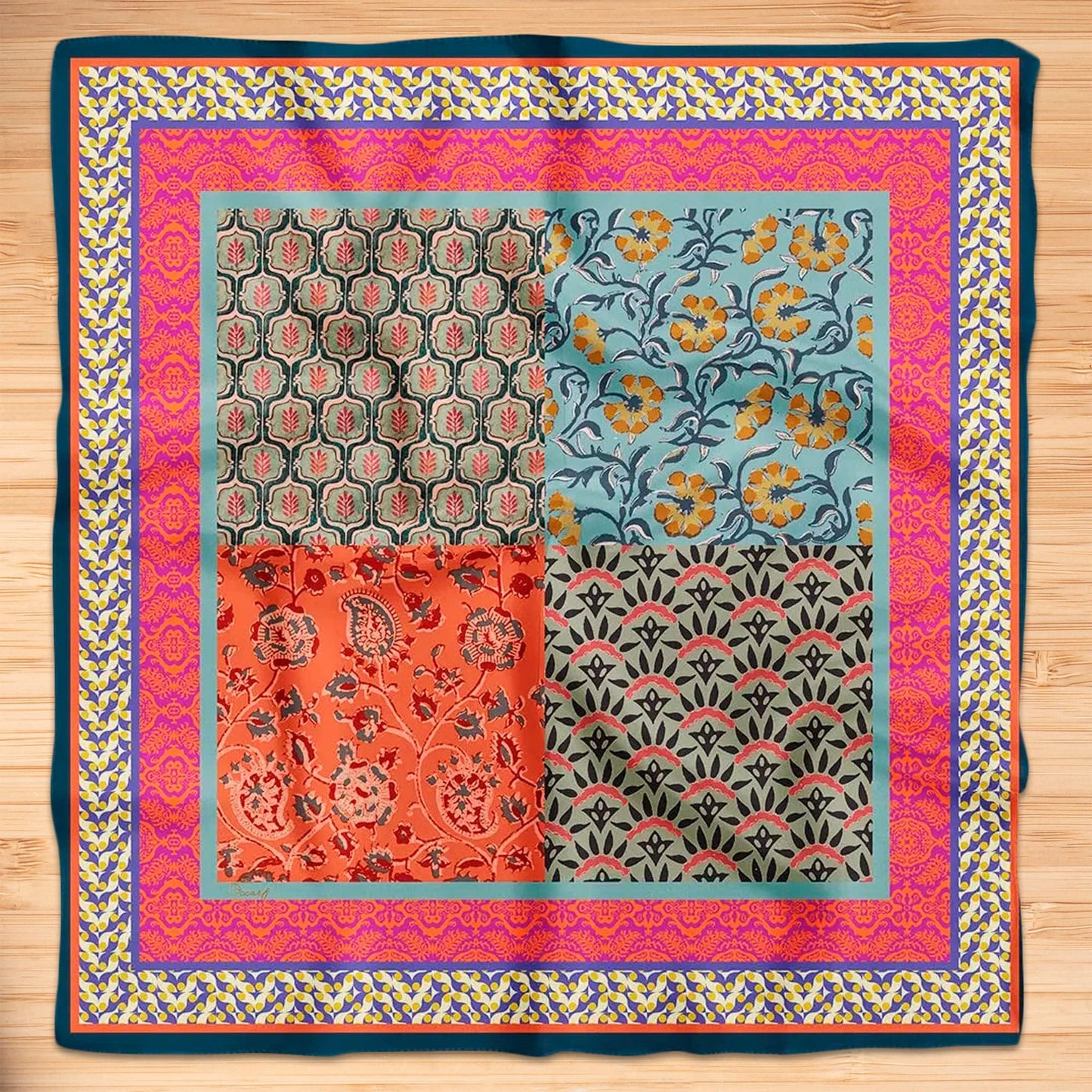 dscarf Womens Neck Scarf 21"x21" Small Square | Headband Scarf Ethnic Bandana Head Scarf Flowering Breathable Lightweight Ethnic Design 3