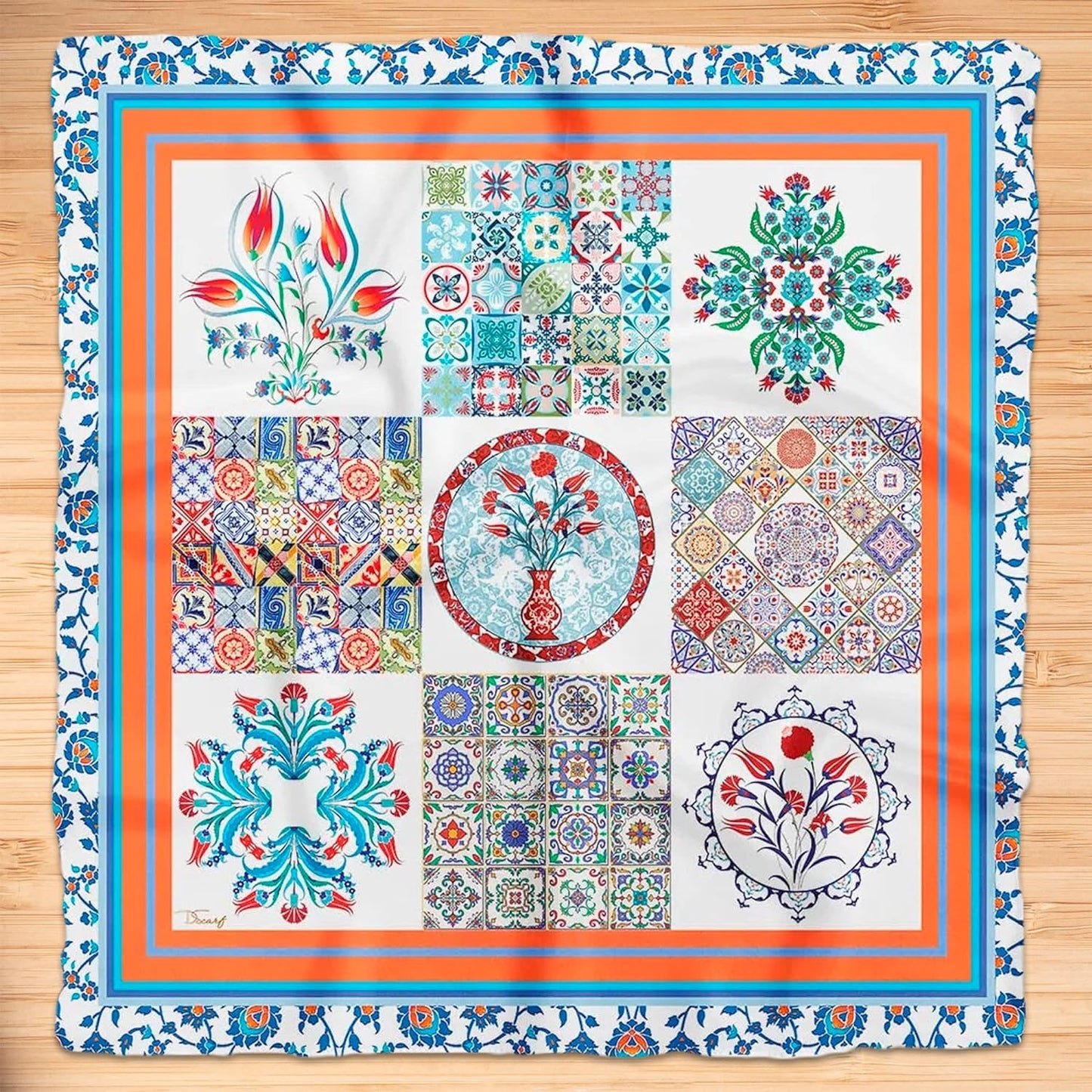 dscarf Womens Neck Scarf 21"x21" Small Square | Headband Scarf Ethnic Bandana Head Scarf Flowering Breathable Lightweight Blue Design 2