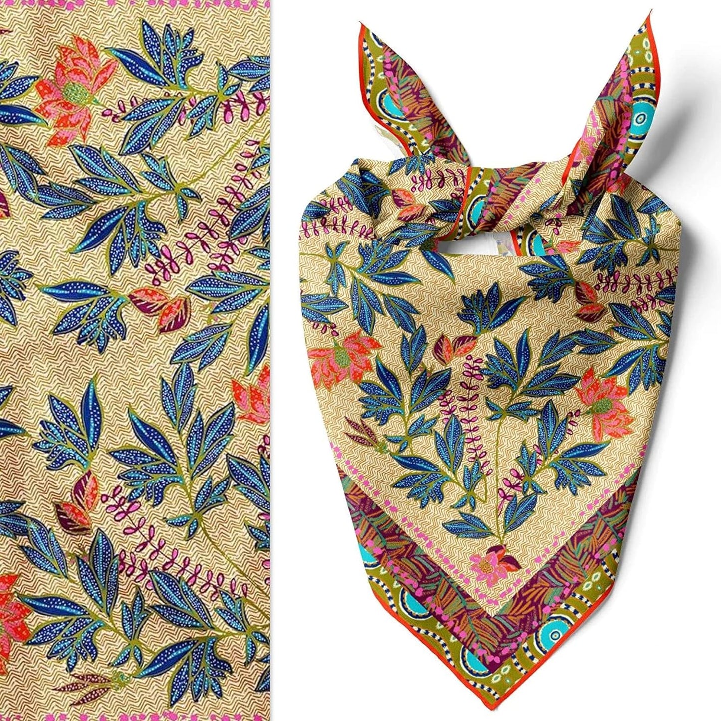 dscarf Womens Neck Scarf 21"x21" Small Square | Headband Scarf Ethnic Bandana Head Scarf Flowering Breathable Lightweight Flowering Design 5