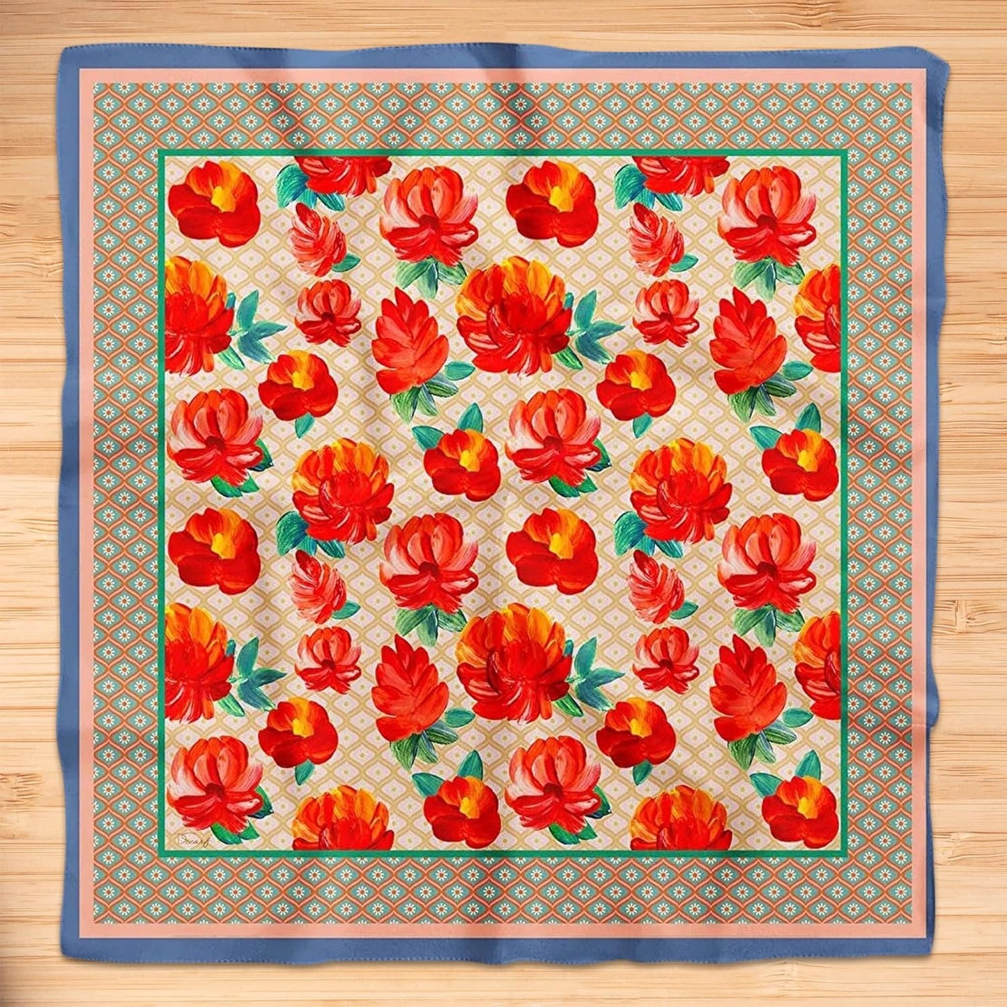 dscarf Womens Neck Scarf 21"x21" Small Square | Headband Scarf Ethnic Bandana Head Scarf Flowering Breathable Lightweight Flowering Design 6