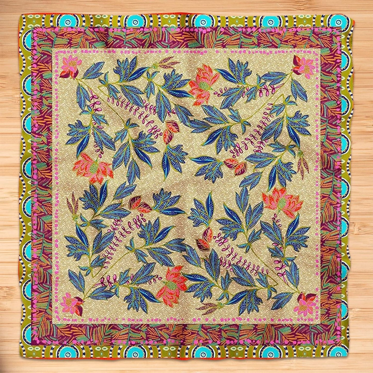 dscarf Womens Neck Scarf 21"x21" Small Square | Headband Scarf Ethnic Bandana Head Scarf Flowering Breathable Lightweight Flowering Design 5