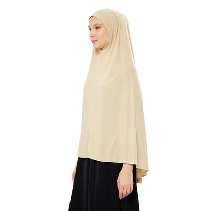 Muslim High Stretch Hijab Khimar Pure Color Half-body Cover Hijab | Muslim Islamic Ramadan Women Prayer Dress Burqa Soft (Beige)