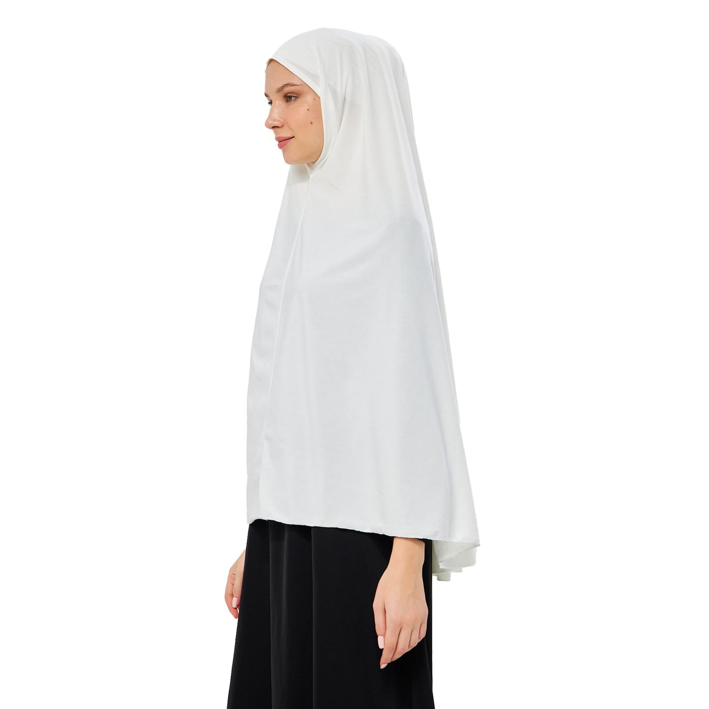 Muslim High Stretch Hijab Khimar Pure Color Half-body Cover Hijab | Muslim Islamic Ramadan Women Prayer Dress Burqa Soft (White)