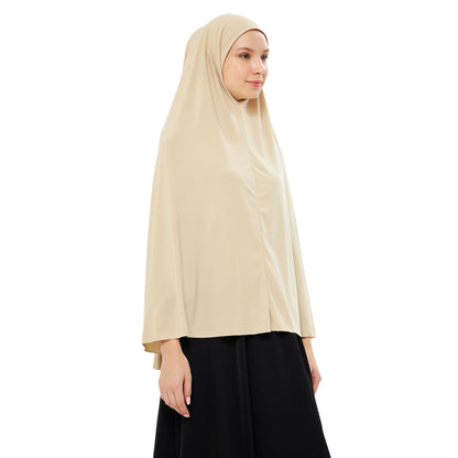 Muslim High Stretch Hijab Khimar Pure Color Half-body Cover Hijab | Muslim Islamic Ramadan Women Prayer Dress Burqa Soft (Beige)