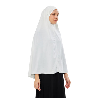 Muslim High Stretch Hijab Khimar Pure Color Half-body Cover Hijab | Muslim Islamic Ramadan Women Prayer Dress Burqa Soft (White)