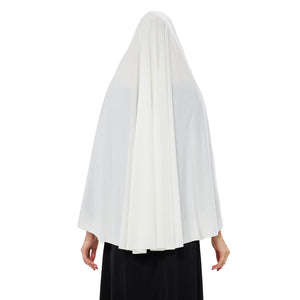 Muslim High Stretch Hijab Khimar Pure Color Half-body Cover Hijab | Muslim Islamic Ramadan Women Prayer Dress Burqa Soft (White)