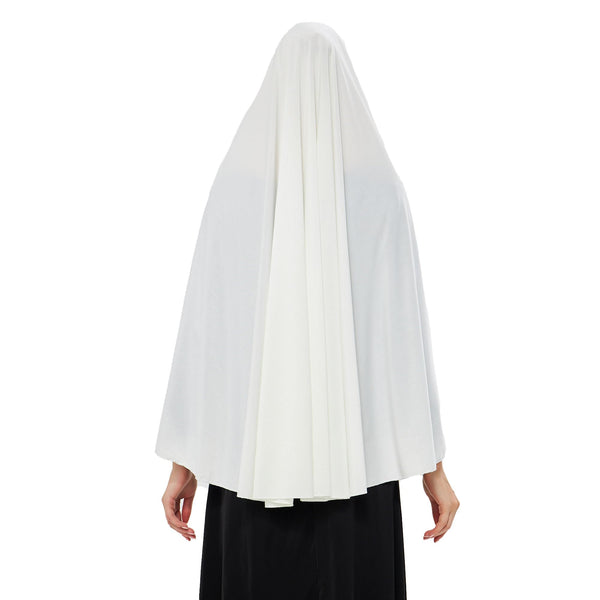 Muslim High Stretch Hijab Khimar Pure Color Half-body Cover Hijab | Muslim Islamic Ramadan Women Prayer Dress Burqa Soft (White)