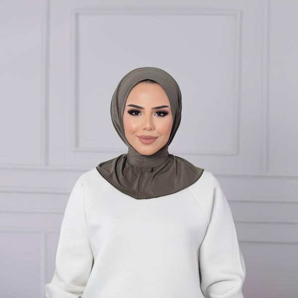 Instant Muslim Turban Hijab Women Premium Jersey Head Scarf Wrap Instant Hijab with Snap | Ready Pre sewn Jersey Turban (Khaki)