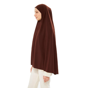 Muslim High Stretch Hijab Khimar Pure Color Half-body Cover Hijab | Muslim Islamic Ramadan Women Prayer Dress Burqa Soft (Brown)