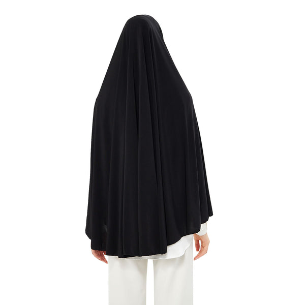 Muslim High Stretch Hijab Khimar Pure Color Half-body Cover Hijab | Muslim Islamic Ramadan Women Prayer Dress Burqa Soft (Black)
